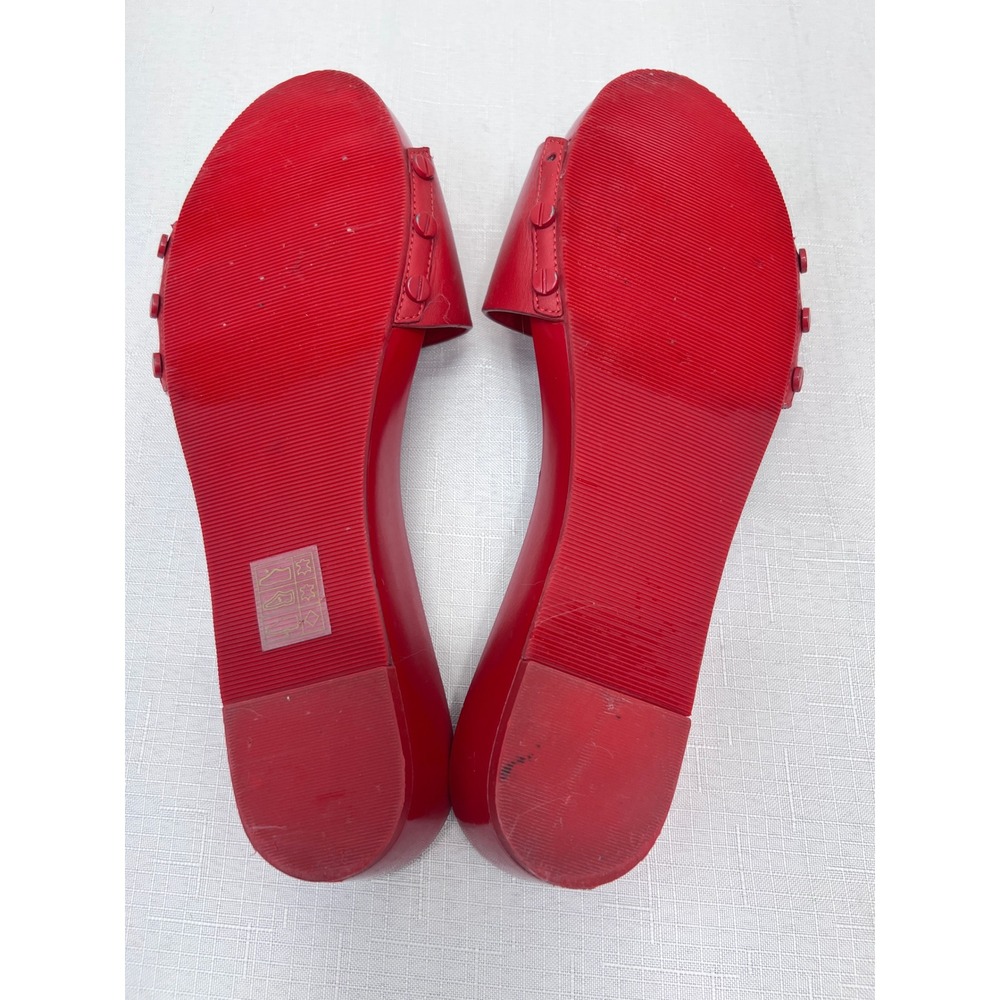 Tory Burch Miller Wedge Sandals Womens Red Good Logo Patent Leather Slides - Picture 9 of 10